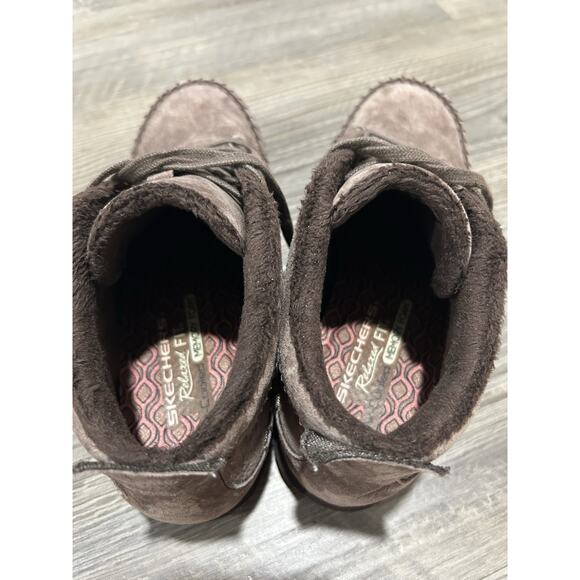 Women’s 7 Skechers Relaxed Fit Bikers Lineage Ankle Boot Brown Leather 44706 - Picture 3 of 7